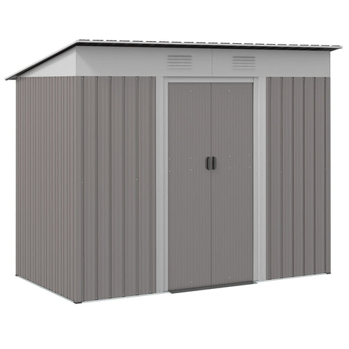 Metal Garden Shed 7x4 ft Light Gray Outdoor Tool Storage with Secure