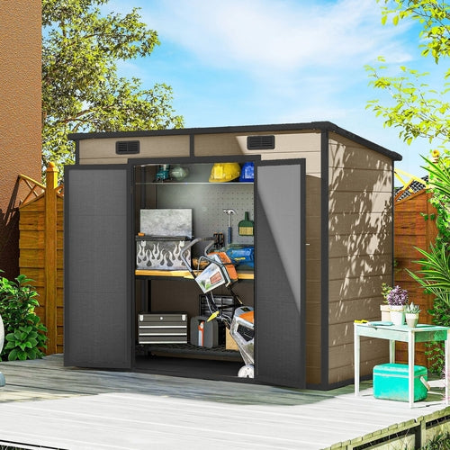 8' x 4' Plastic Outdoor Storage Shed with Floor, Window, Lockable