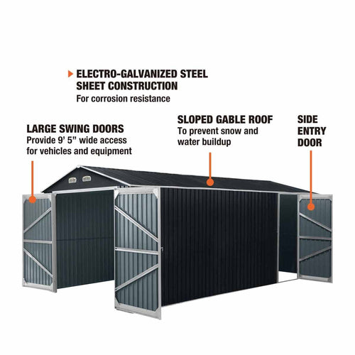 13' x 20' Metal Garage Shed with Double Front Doors, 7'9" Peak Height,