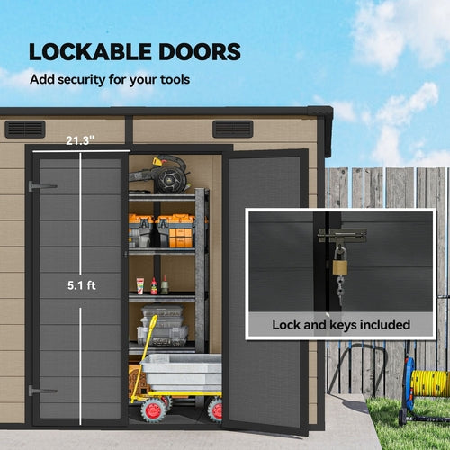 8' x 4' Plastic Outdoor Storage Shed with Floor, Window, Lockable