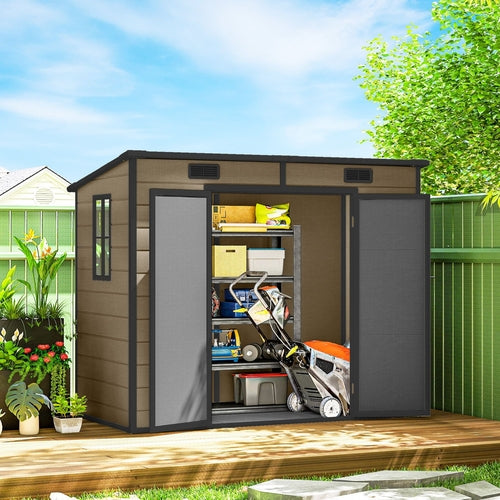 8' x 4' Plastic Outdoor Storage Shed with Floor, Window, Lockable